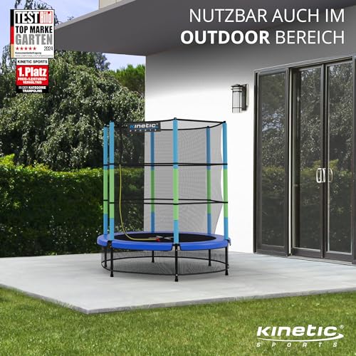 KINETIC SPORTS Kinder Trampolin Jumper 140 cm - Inklusive Gummiseil Federung, Sicherheitsnetz mit Reißverschluss, Rahmenpolster, Schutz Bodennetz - Indoor Kindertrampolin Spielzeug - 3