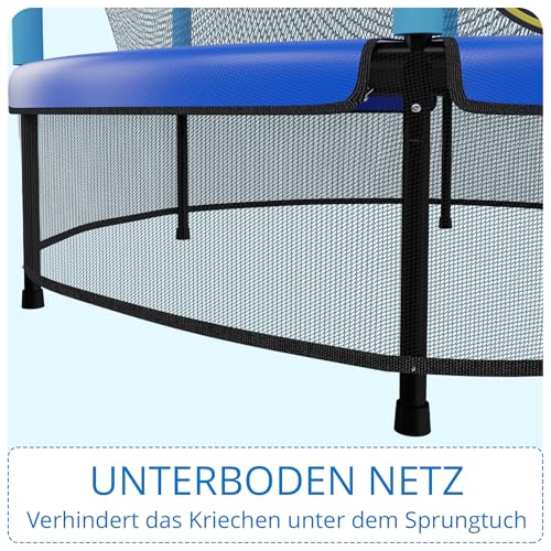 KINETIC SPORTS Kinder Trampolin Jumper 140 cm - Inklusive Gummiseil Federung, Sicherheitsnetz mit Reißverschluss, Rahmenpolster, Schutz Bodennetz - Indoor Kindertrampolin Spielzeug - 8