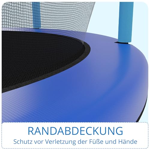 KINETIC SPORTS Kinder Trampolin Jumper 140 cm - Inklusive Gummiseil Federung, Sicherheitsnetz mit Reißverschluss, Rahmenpolster, Schutz Bodennetz - Indoor Kindertrampolin Spielzeug - 9