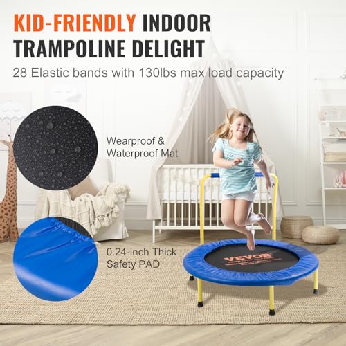 VEVOR Trampolin Gartentrampolin 810x920x920 mm, Klappabrer Trampolin Mini 60 kg Gewichtstragfähigkeit Fitness Trampolin, Kindertrampolin Kleinkind Trampolin Blau Indoor/Outdoor/Garten/Drinnen - 4