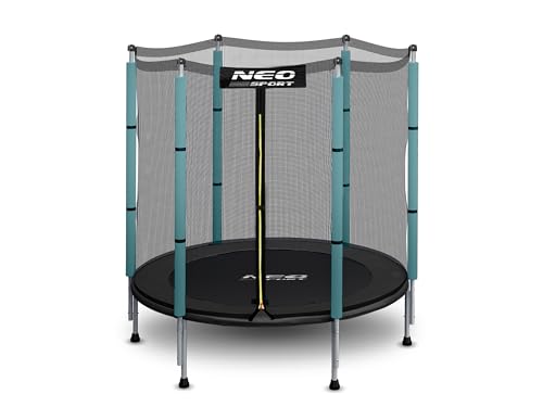 Neo-Sport - Gartentrampolin für Kinder - Ø 140 cm - mit hohem Schutznetz und Reißverschluss - Niedrig, Klein - Indoor & Outdoor Spielgeräte - Spielplatz, Draußen, Haushalt Dunkelgrün - Schwarz - 2