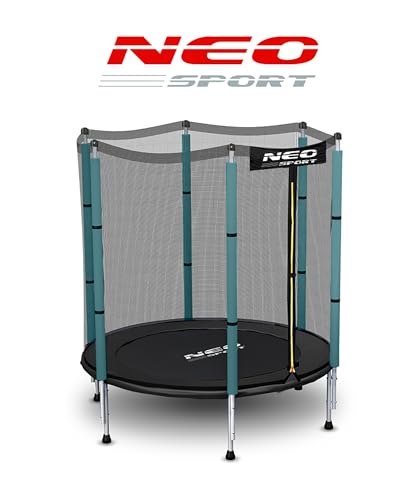 Neo-Sport - Gartentrampolin für Kinder - Ø 140 cm - mit hohem Schutznetz und Reißverschluss - Niedrig, Klein - Indoor & Outdoor Spielgeräte - Spielplatz, Draußen, Haushalt Dunkelgrün - Schwarz - 3