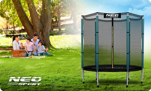 Neo-Sport - Gartentrampolin für Kinder - Ø 140 cm - mit hohem Schutznetz und Reißverschluss - Niedrig, Klein - Indoor & Outdoor Spielgeräte - Spielplatz, Draußen, Haushalt Dunkelgrün - Schwarz - 4