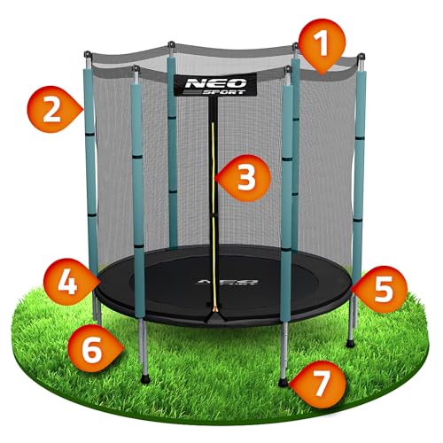 Neo-Sport - Gartentrampolin für Kinder - Ø 140 cm - mit hohem Schutznetz und Reißverschluss - Niedrig, Klein - Indoor & Outdoor Spielgeräte - Spielplatz, Draußen, Haushalt Dunkelgrün - Schwarz - 6