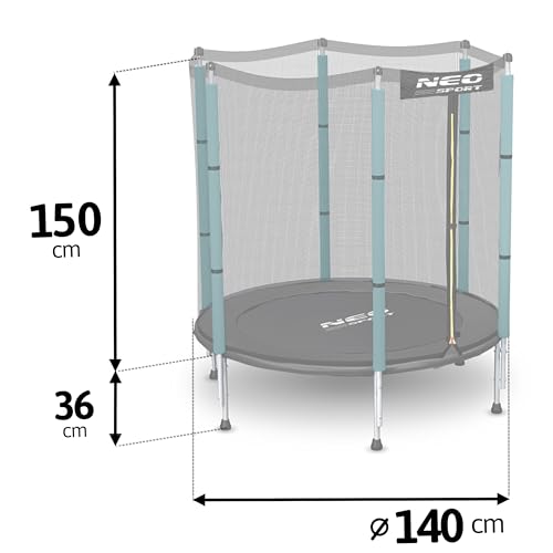 Neo-Sport - Gartentrampolin für Kinder - Ø 140 cm - mit hohem Schutznetz und Reißverschluss - Niedrig, Klein - Indoor & Outdoor Spielgeräte - Spielplatz, Draußen, Haushalt Dunkelgrün - Schwarz - 7