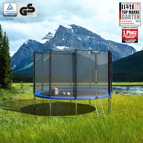 KINETIC SPORTS Trampolin Outdoor Salto Ø 183 cm - TÜV Rheinland geprüft, Kindertrampolin Gartentrampolin Set mit Leiter, Netz, Randpolster, USA Sprungtuch – bis 50 kg, Blau - 2