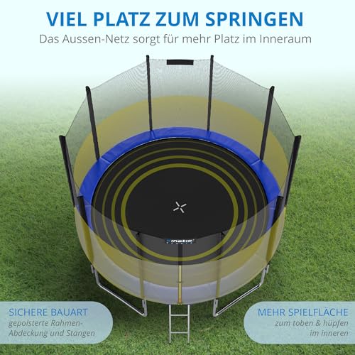 KINETIC SPORTS Trampolin Outdoor Salto Ø 183 cm - TÜV Rheinland geprüft, Kindertrampolin Gartentrampolin Set mit Leiter, Netz, Randpolster, USA Sprungtuch – bis 50 kg, Blau - 4