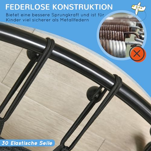 ZONEKIZ Kindertrampolin, Trampolin für Kinder mit Sicherheitsnetz, Ø140 cm Gartentrampolin mit Basketballkorb, Basketball, 20 Spielbällen, für 3-10 Jahre Kinder, Blau - 3