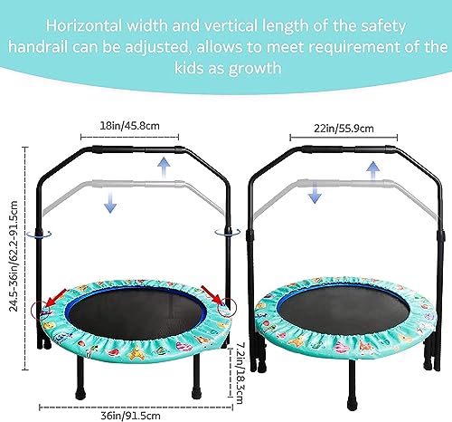 Trampolin Kinder Ø 92cm Mini Kindertrampolin mit Verstellbarer Griff & gepolsterter Sicherheitsabdeckung, Indoor & Outdoor Kleinkind-Trampolin für ab 3 Jahre, bis zu 60kg, Grün - 2