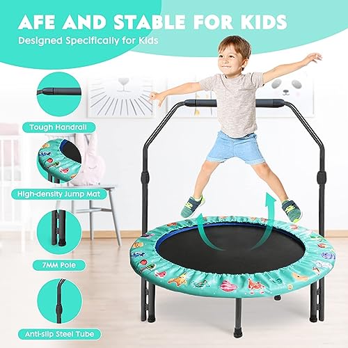 Trampolin Kinder Ø 92cm Mini Kindertrampolin mit Verstellbarer Griff & gepolsterter Sicherheitsabdeckung, Indoor & Outdoor Kleinkind-Trampolin für ab 3 Jahre, bis zu 60kg, Grün - 5