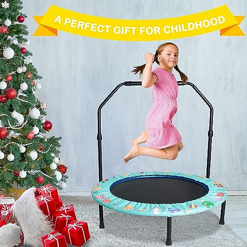 Trampolin Kinder Ø 92cm Mini Kindertrampolin mit Verstellbarer Griff & gepolsterter Sicherheitsabdeckung, Indoor & Outdoor Kleinkind-Trampolin für ab 3 Jahre, bis zu 60kg, Grün - 7