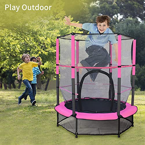 Kinder Trampolin 140 cm,Kinder Trampolin Indoor mit Sicherheitsnetz, und Rahmenabdeckung|Eingebauter Reißverschluss,Strapazierfähiges Stahlrahmen Outdoortrampolin für Kinder ab 3 Jahre (Rosa) - 6