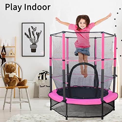 Kinder Trampolin 140 cm,Kinder Trampolin Indoor mit Sicherheitsnetz, und Rahmenabdeckung|Eingebauter Reißverschluss,Strapazierfähiges Stahlrahmen Outdoortrampolin für Kinder ab 3 Jahre (Rosa) - 7