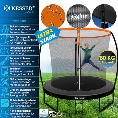 KESSER® Trampolin Ø 244cm | TÜV Rheinland GS Zertifiziert | Gartentrampolin Kindertrampolin bis 150 kg | Komplettset mit Sicherheitsnetz, Leiter, Randabdeckung & Zubehör - 2