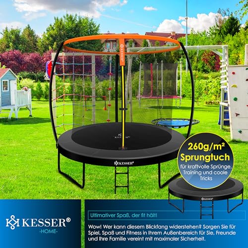 KESSER® Trampolin Ø 244cm | TÜV Rheinland GS Zertifiziert | Gartentrampolin Kindertrampolin bis 150 kg | Komplettset mit Sicherheitsnetz, Leiter, Randabdeckung & Zubehör - 4