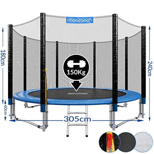 MONZANA® Trampolin Ø 305 cm TÜV SÜD GS Zertifiziert Komplettset mit Sicherheitsnetz, Leiter, Randabdeckung & Zubehör - Kindertrampolin Gartentrampolin - 7