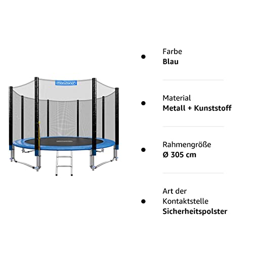 MONZANA® Trampolin Ø 305 cm TÜV SÜD GS Zertifiziert Komplettset mit Sicherheitsnetz, Leiter, Randabdeckung & Zubehör - Kindertrampolin Gartentrampolin - 8