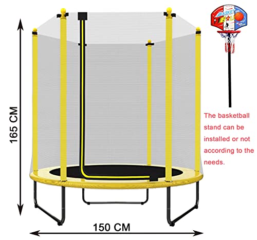 PILIN Kindertrampolin Gartentrampolin mit Sicherheitsnetz und Basketballkorb, Max. Gewicht 50 KG Außen- und Innenbereich Kindertrampolin Ø 150 cm Geburtstagsgeschenk für Kinder - 2