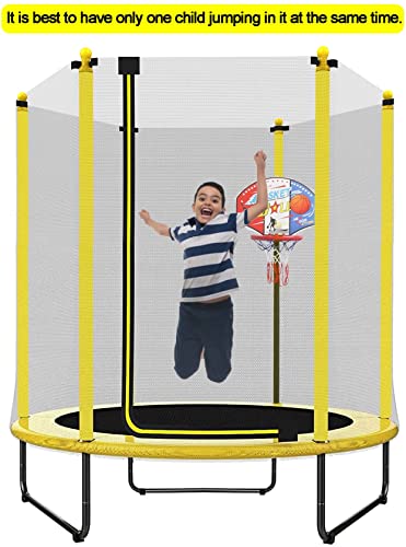 PILIN Kindertrampolin Gartentrampolin mit Sicherheitsnetz und Basketballkorb, Max. Gewicht 50 KG Außen- und Innenbereich Kindertrampolin Ø 150 cm Geburtstagsgeschenk für Kinder - 4