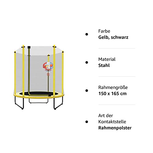 PILIN Kindertrampolin Gartentrampolin mit Sicherheitsnetz und Basketballkorb, Max. Gewicht 50 KG Außen- und Innenbereich Kindertrampolin Ø 150 cm Geburtstagsgeschenk für Kinder - 7