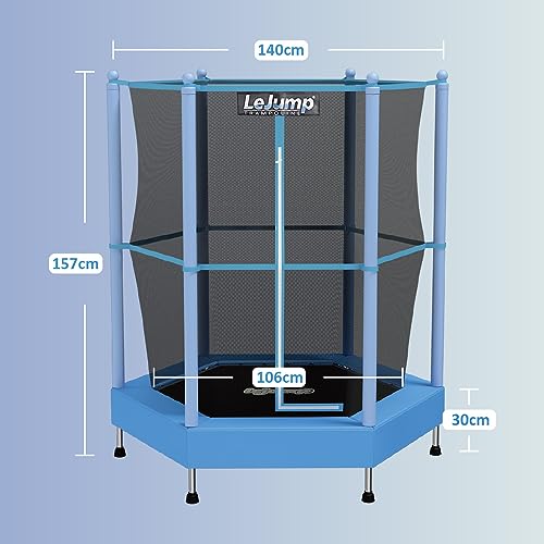 LEJUMP LeJump 140cm Brightmoon Indoor Trampolin mit Gummiseil-Federung und Sicherheitsnetz, gepolstert Stangen, Schutzpolster | Kindertrampolin Indoor Fun Garten Spielzeug - 4